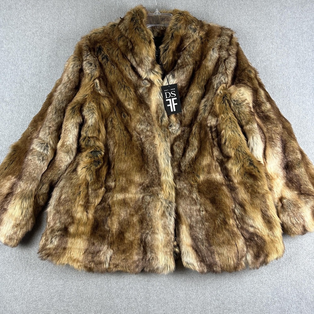 Donna Salyers' Fabulous Furs Coat Womens XL Brown Faux Fur Overcoat Mob Wife